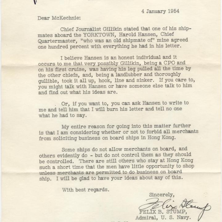 Primary Image of Letter From Felix B. Stump to Arnold McKechnie Dated January 4, 1954