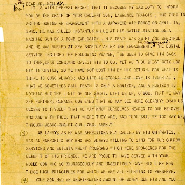 Primary Image of Draft of Condolence Letter to William Kelley