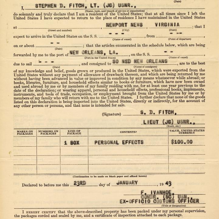 Primary Image of Customs Declaration Receipt