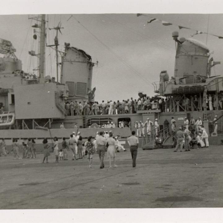 Primary Image of Crowds Come Aboard the Newly Repaired Laffey (DD-724)
