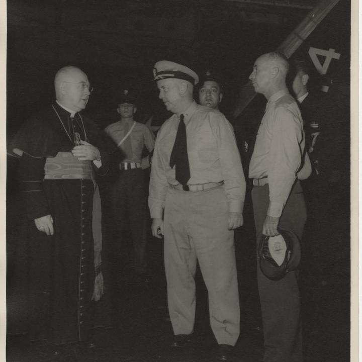 Primary Image of Captain McKechnie Speaking with Cardinal Francis Spellman
