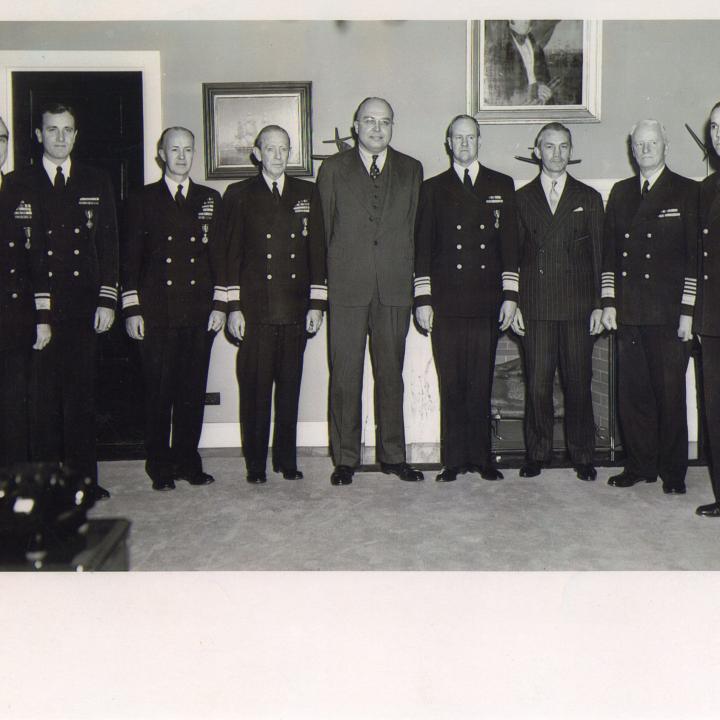 Primary Image of Captain Becton with Naval Officers during an awards ceremony in January of 1946