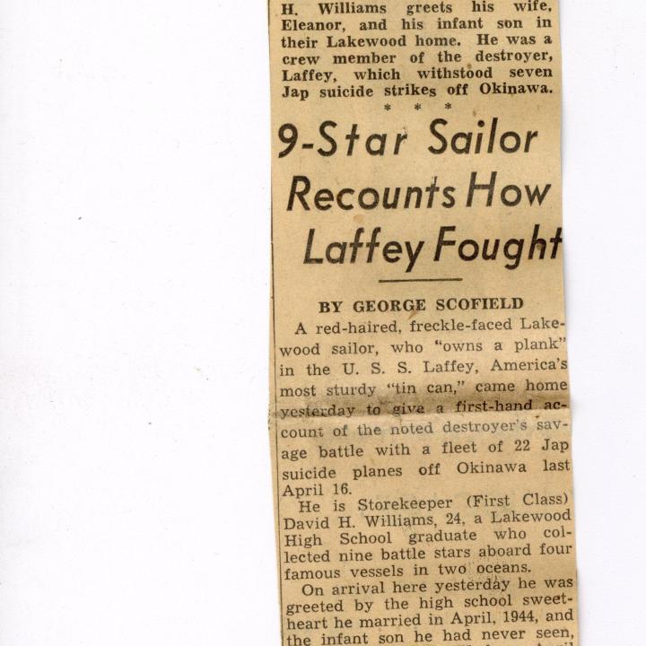 Primary Image of "9-Star Sailor Recounts How Laffey Fought" Newspaper Article by George Scofield