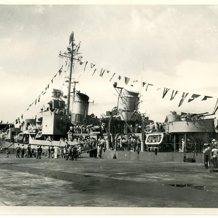 Primary Image of Portside View of Visitors on the Repaired USS Laffey (DD-724) in Hawaii