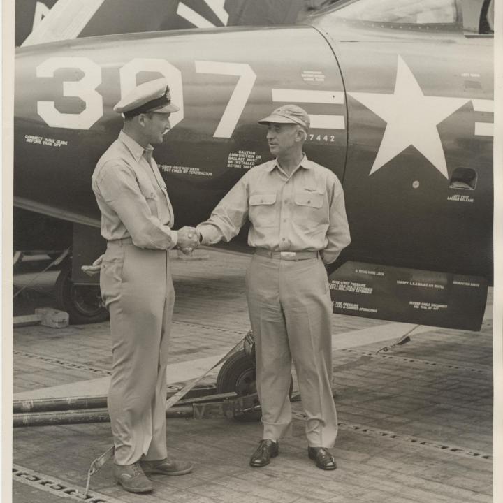Primary Image of Captain Arnold McKechnie Congratulates H. J. Hunter
