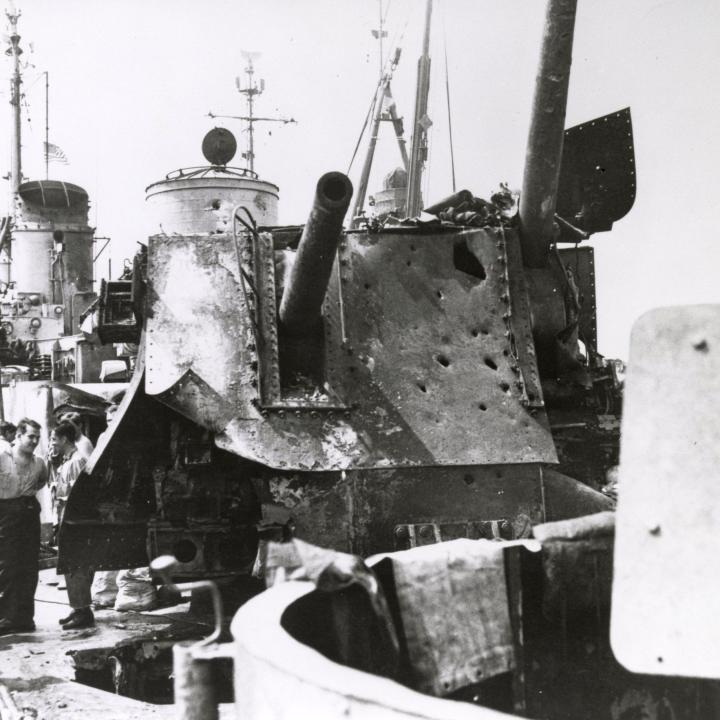 Primary Image of Gun Mount Fifty-Three Following the Kamikaze Attack