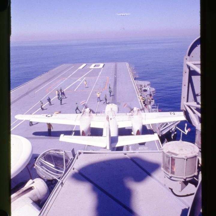 Primary Image of S-2 Trackers Taking off From The USS Yorktown (CVS-10)