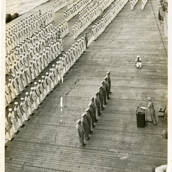 Primary Image of View of Yorktown's Flight Deck During the Changing of Command Ceremony