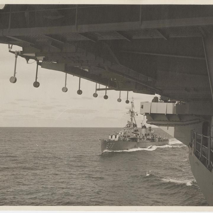 Primary Image of USS Yorktown (CVA-10) Refueling the USS Perkins (DD-877)