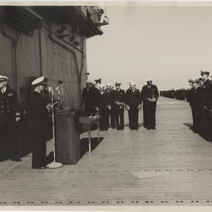 Primary Image of Trophies are Presented on the Flightdeck of the USS Yorktown (CVA-10)