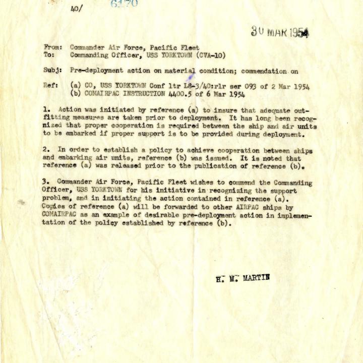 Primary Image of Letter From Harold M. Martin to Captain McKechnie Dated March 30, 1954