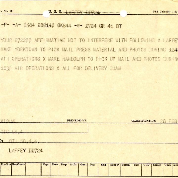 Primary Image of Message to Pick up from USS Yorktown