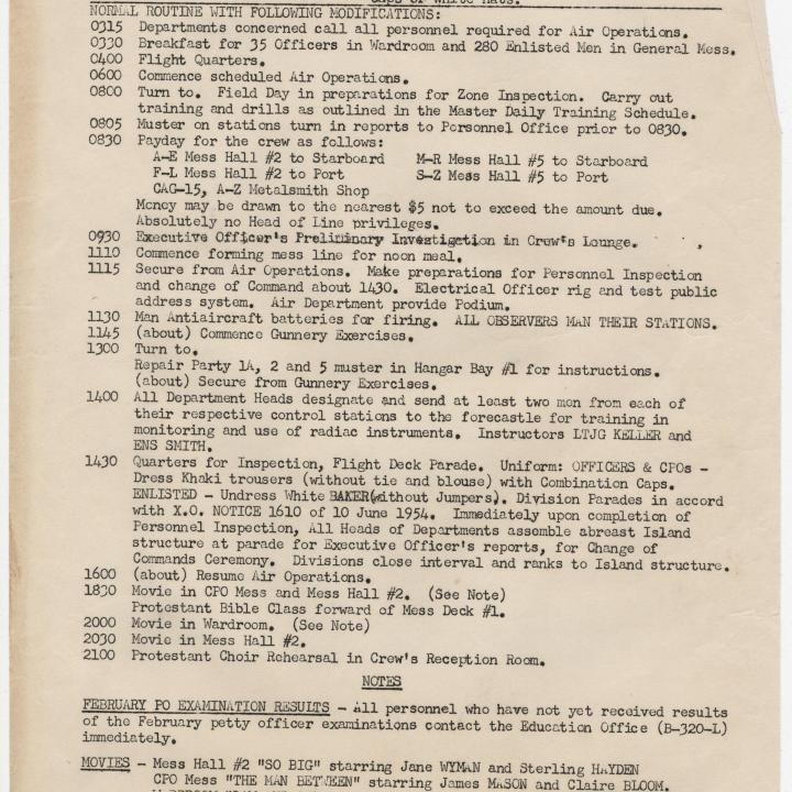 Primary Image of USS Yorktown (CVA-10) Plan of The Day for July 5, 1954