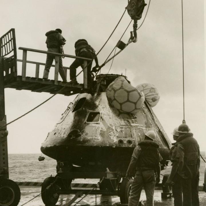 Primary Image of The Apollo 8 Capsule is Brought Aboard