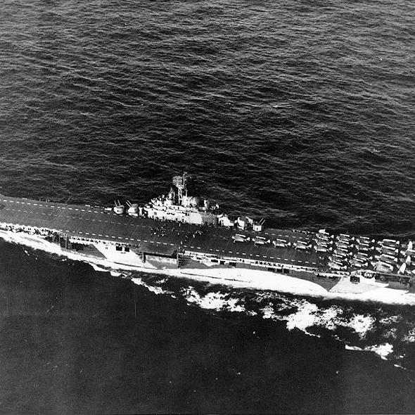 Black and white photo of the USS Yorktown back in the day