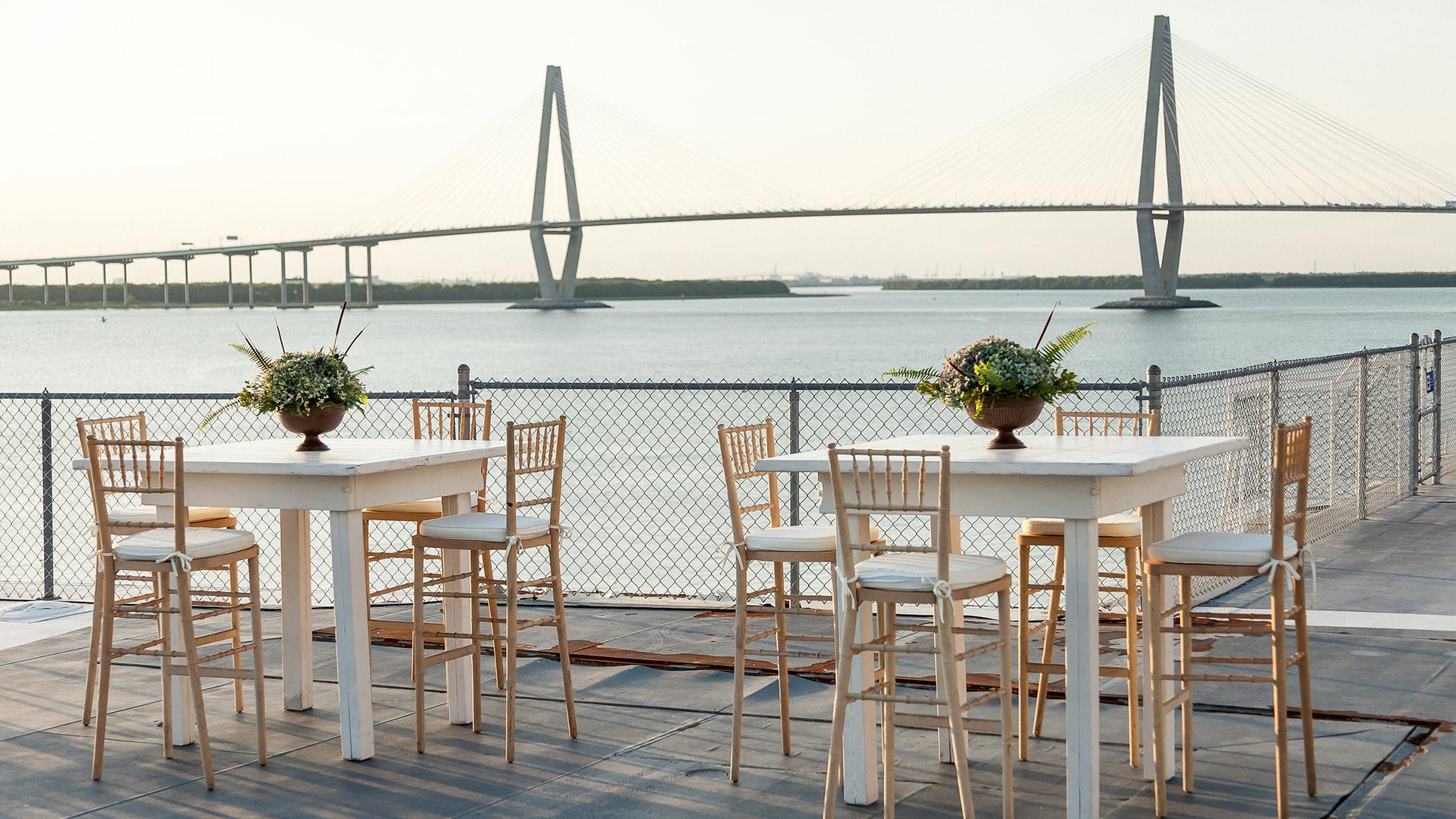 Two tables set up on the Flight Deck