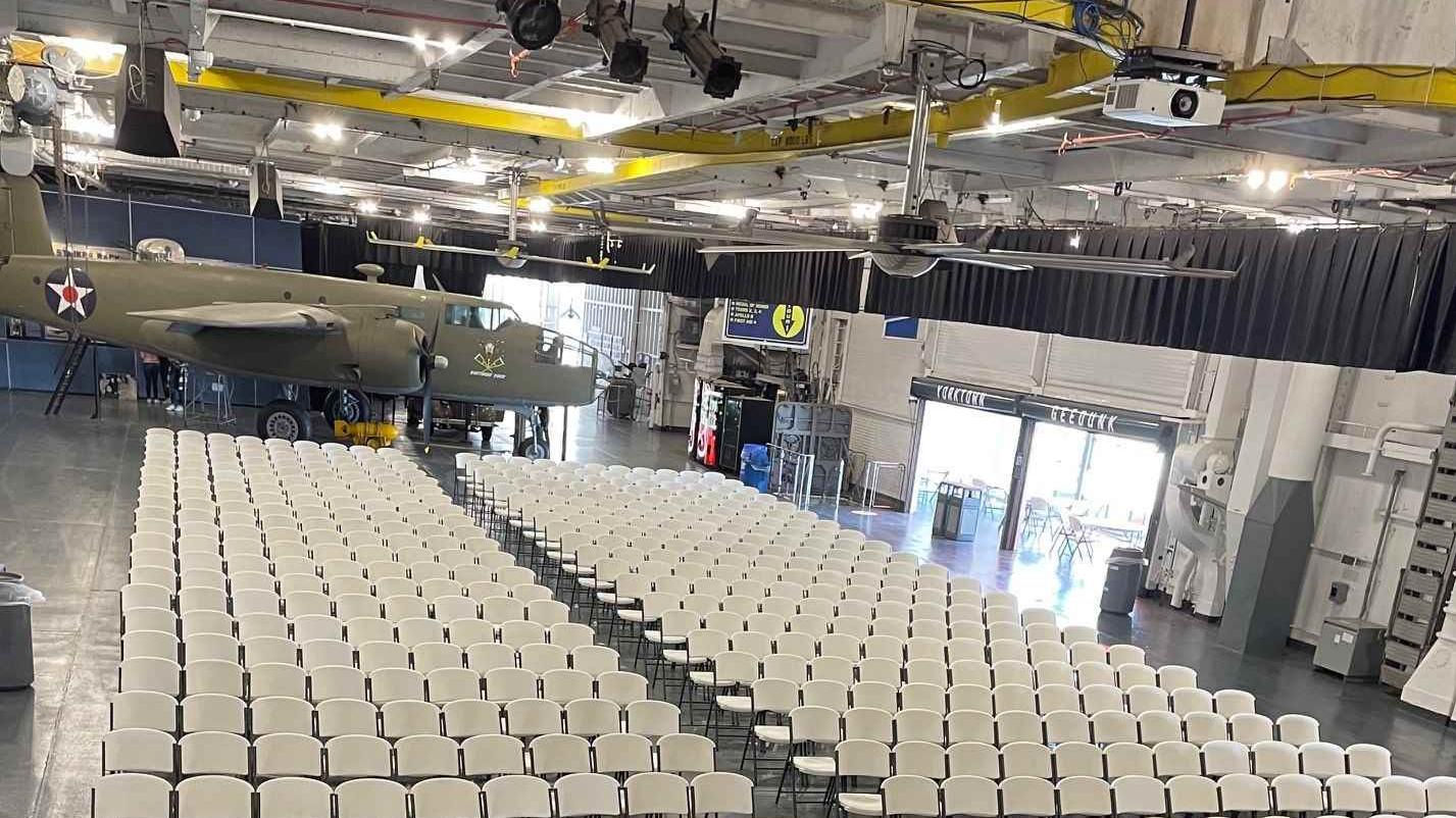 Chairs set up in the Hangar Bay