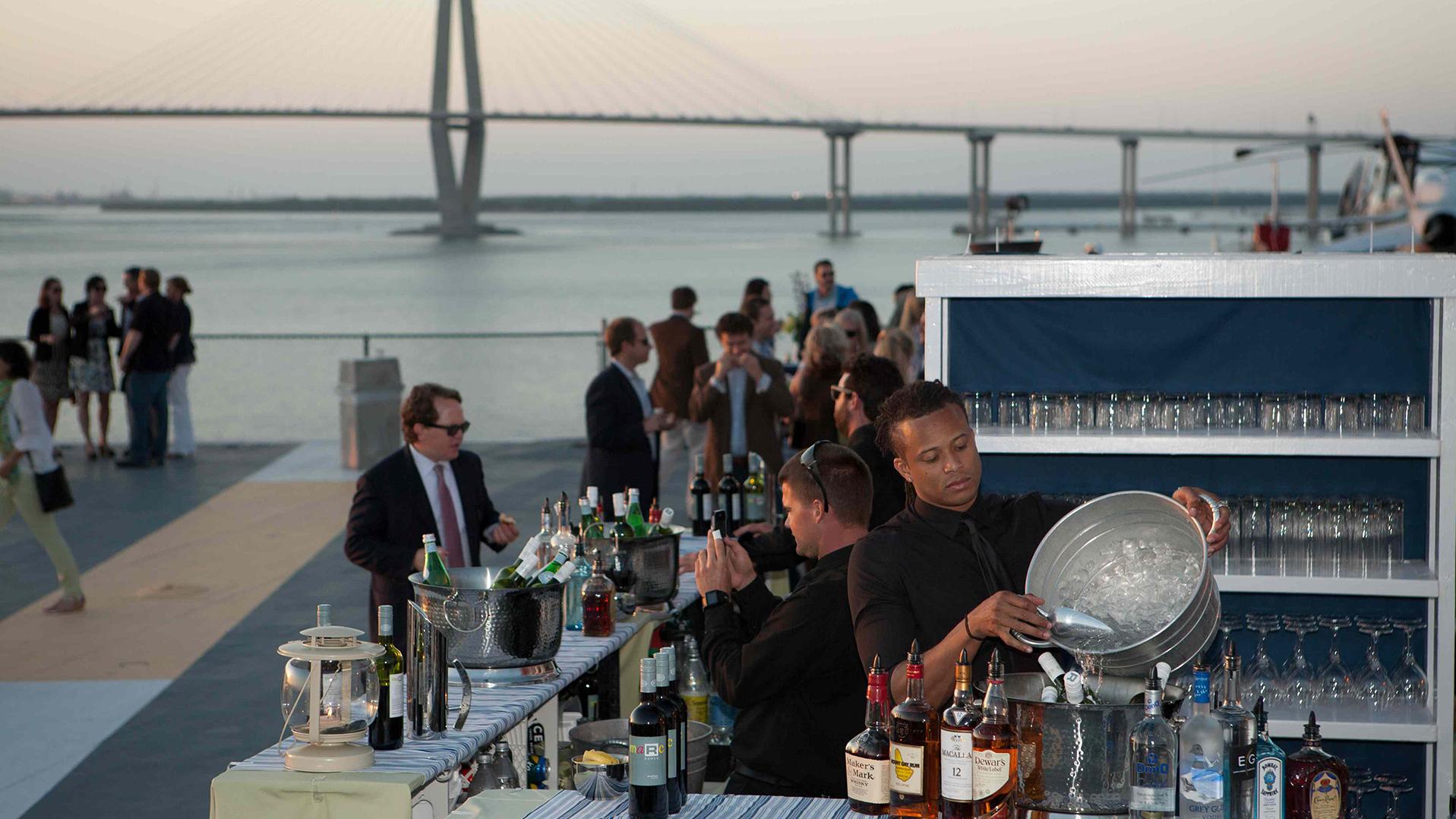 Bar set up on the Flight Deck