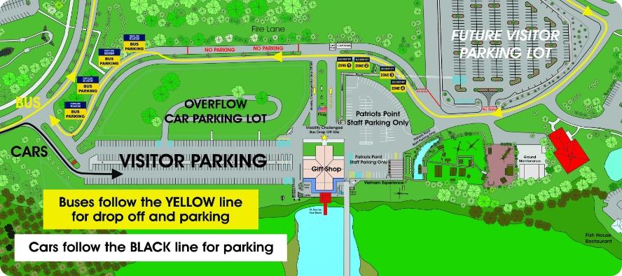 Map of visitor parking at Patriots Point