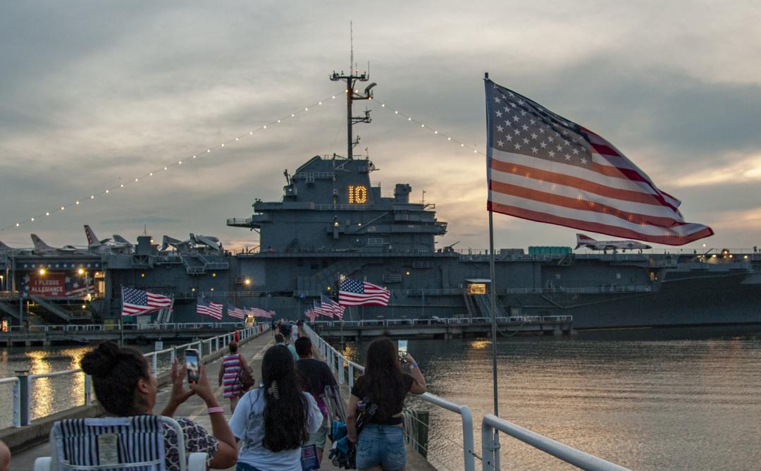 Attendees entering Patriots Point in the evening for the Fireworks