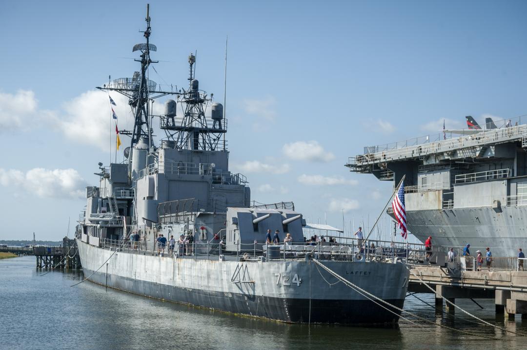 Rear view of the USS Laffey (DD-724).