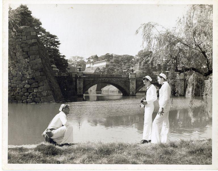 From our collections, sailors stand in the imperial garden in Tokyo.