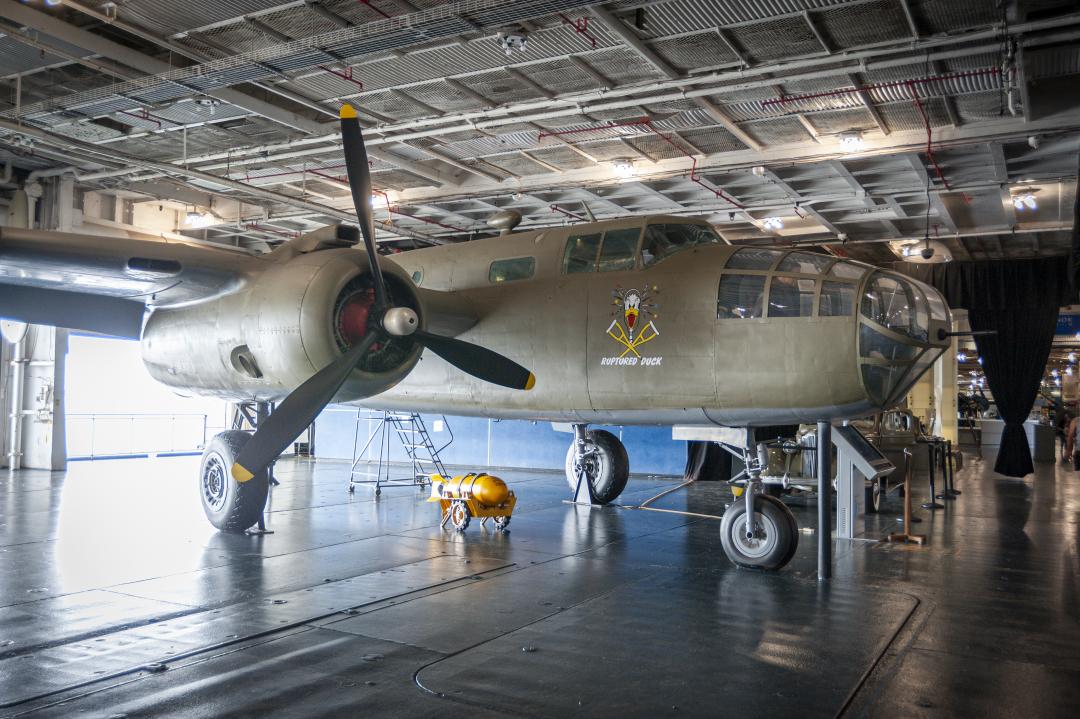 Photo of B25 Mitchell Bomber Aircraft on the Hangar Bay