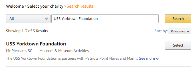 USS Yorktown Foundation on Amazon Smile