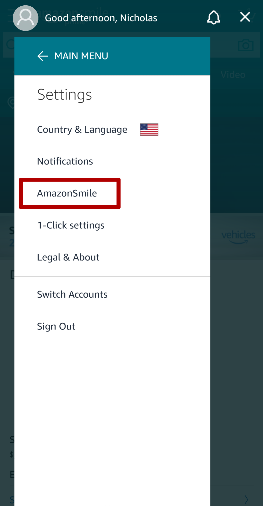 Amazon Smile Mobile Settings Smile