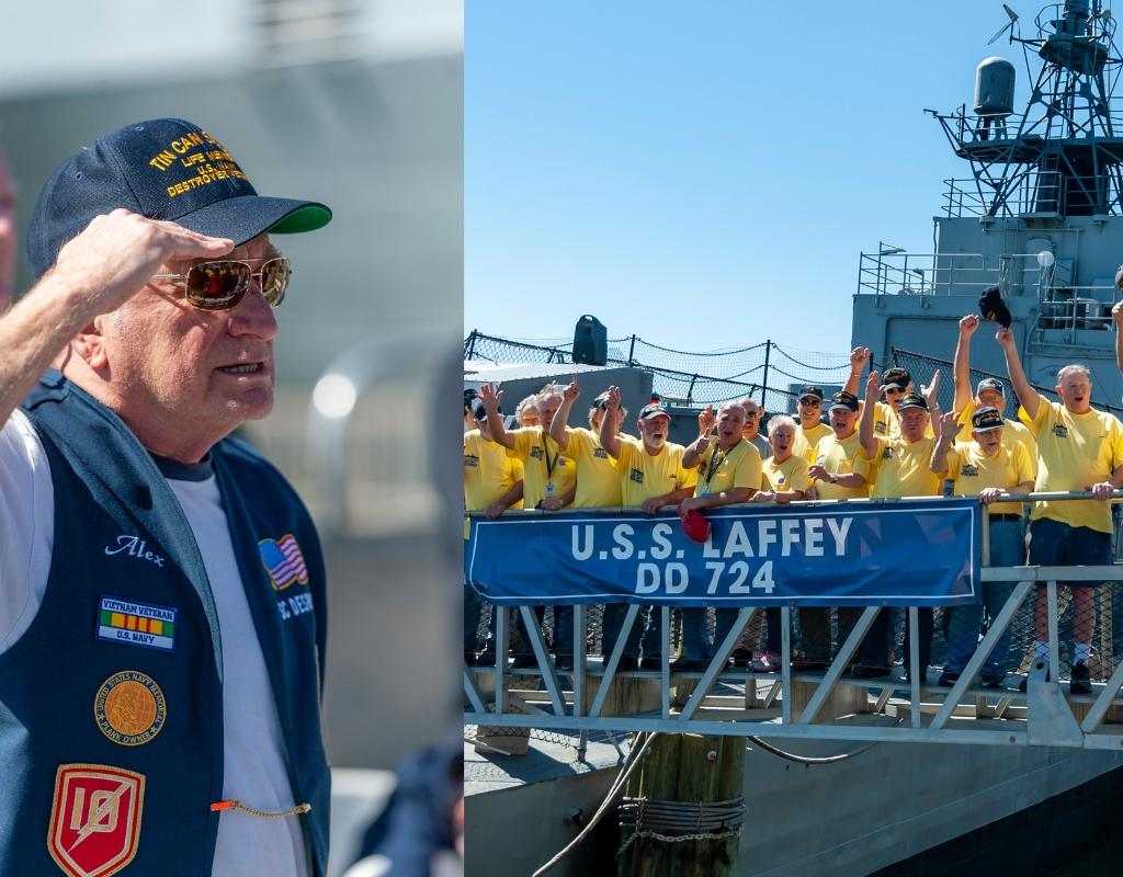 Veteran saluting the USS Laffey